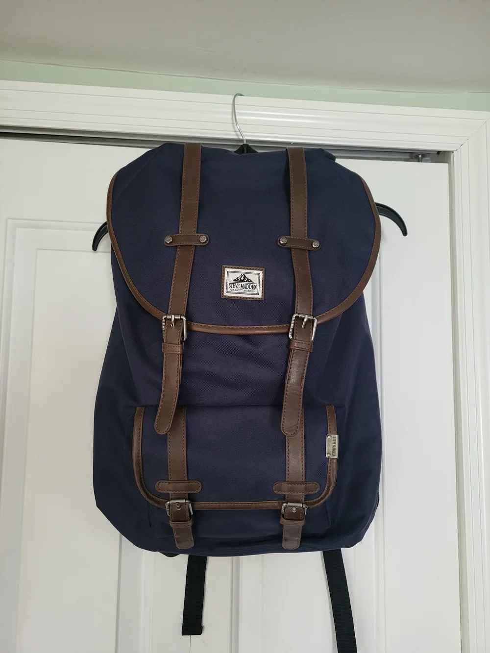 Steve Madden Navy Canvas Backpack with Brown Trim